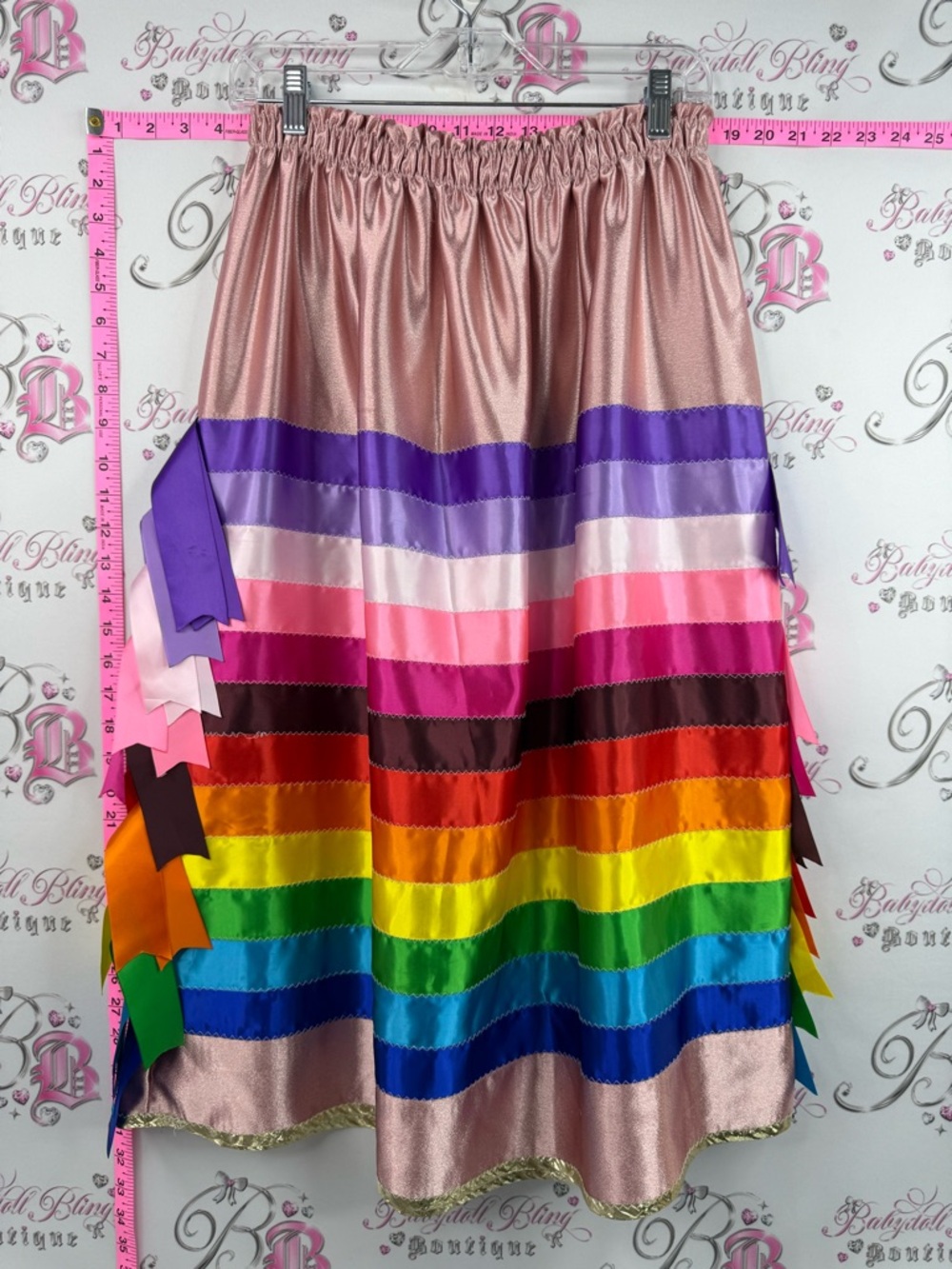 Skirt rainbow ribbon details Women’s Rainbow Tiered Satin shiny multicolor